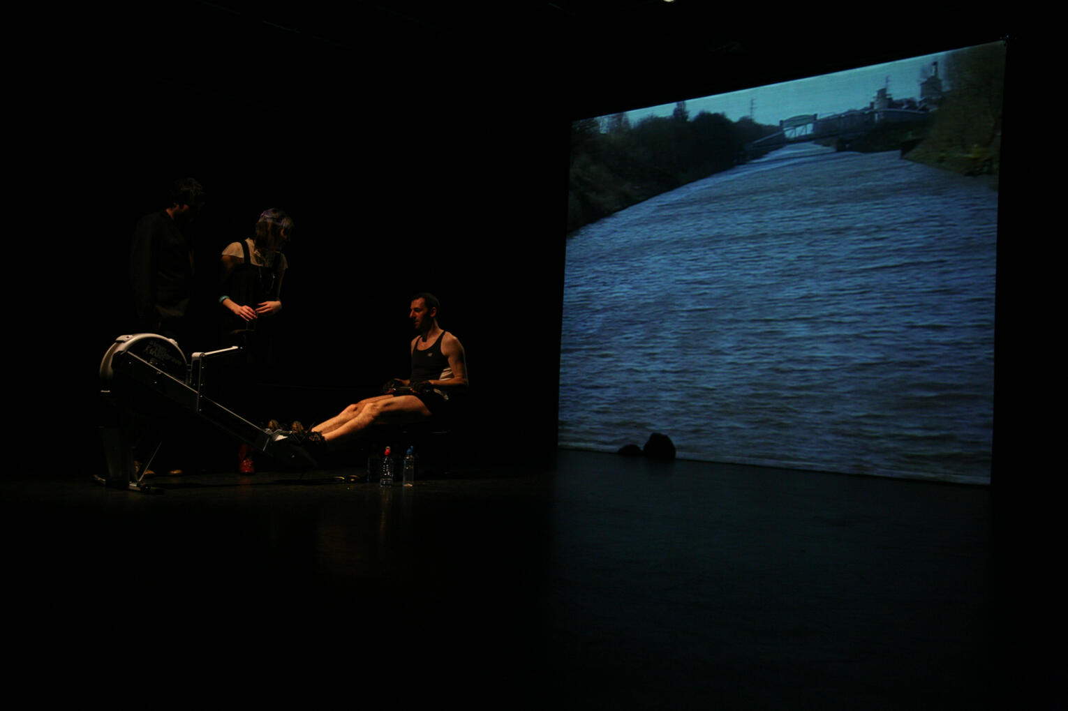 4- hour durational performance, rowing machine, mirror and film of Manchester to Liverpool journey, Greenroom, 2006.